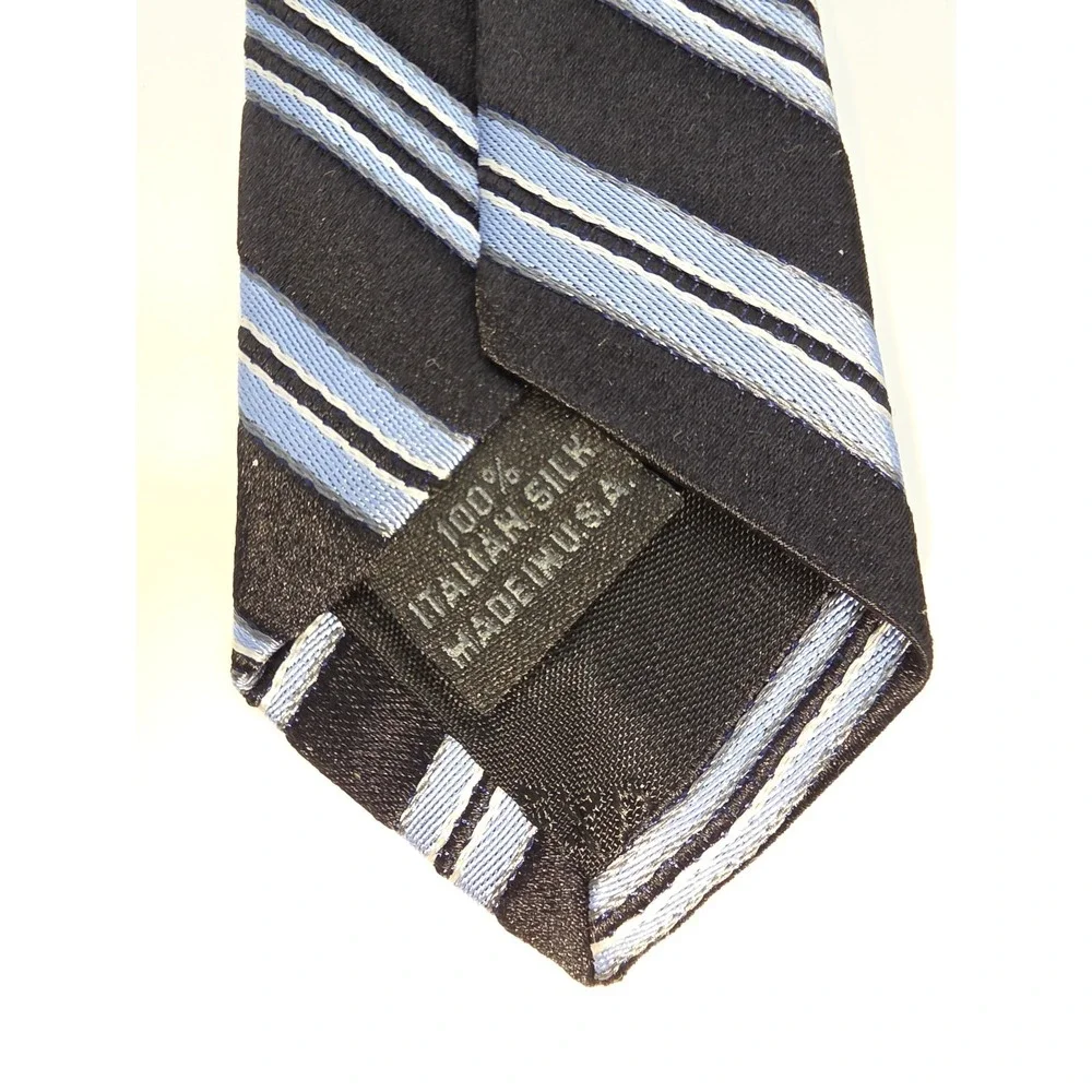 Express Design Studio Blue Black White Striped Italian Silk Tie 60